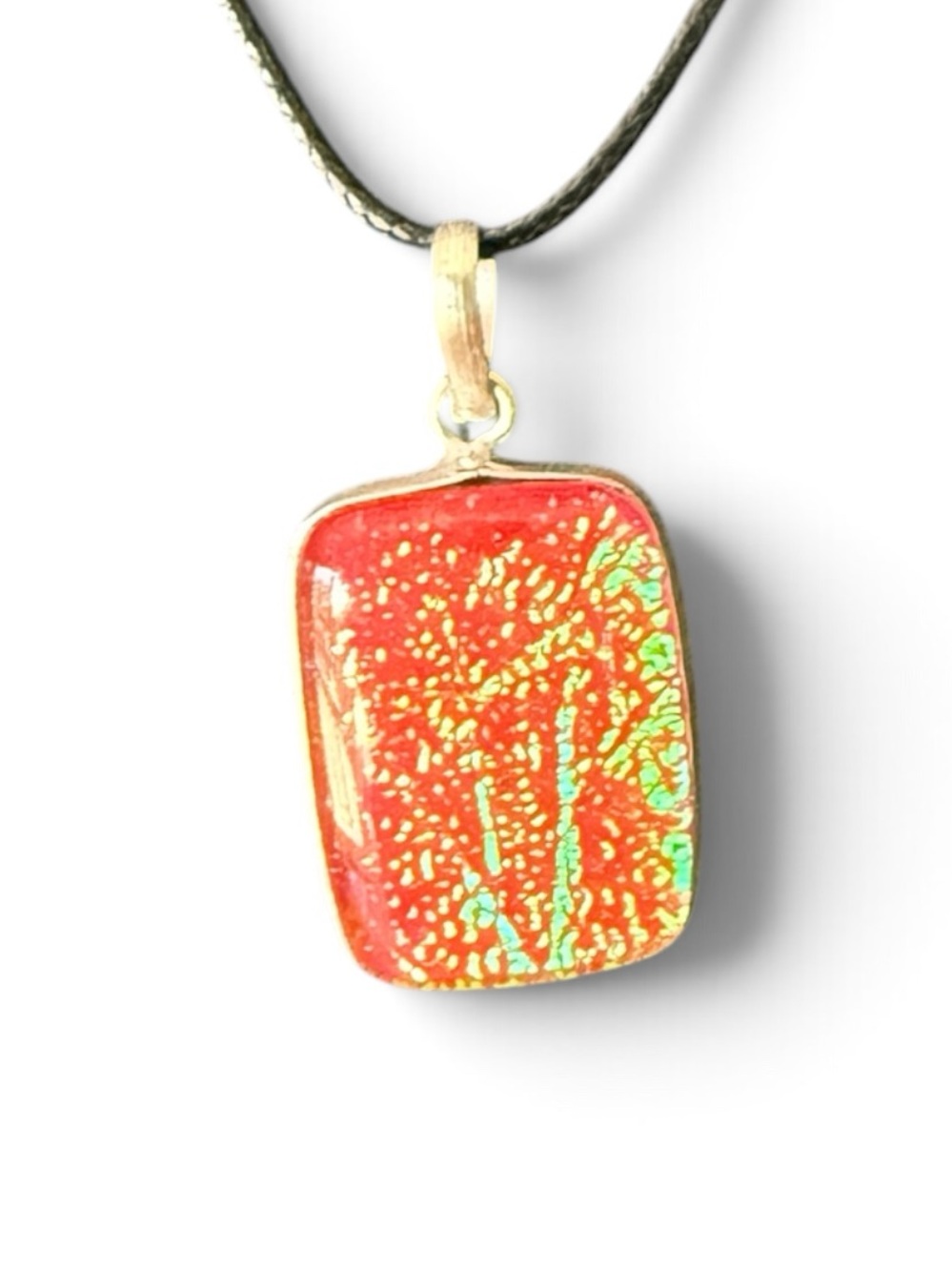 Handmade Red Dichroic Glass Pendant Necklace